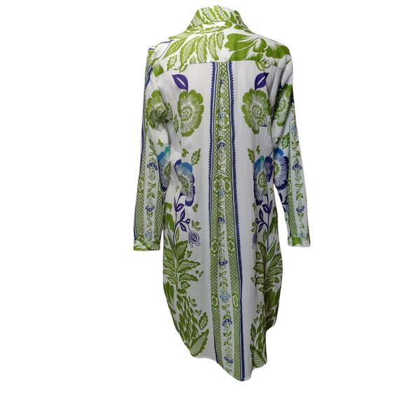 Haute Hippie Sz XS Green White Long Sleeve Floral Button Front Shirt Dress - Picture 10 of 10